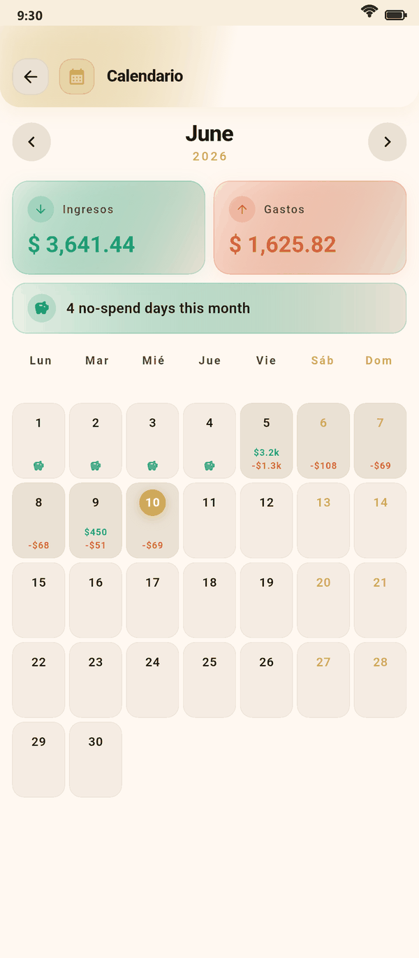 Tu calendario de gastos — Coinly captura