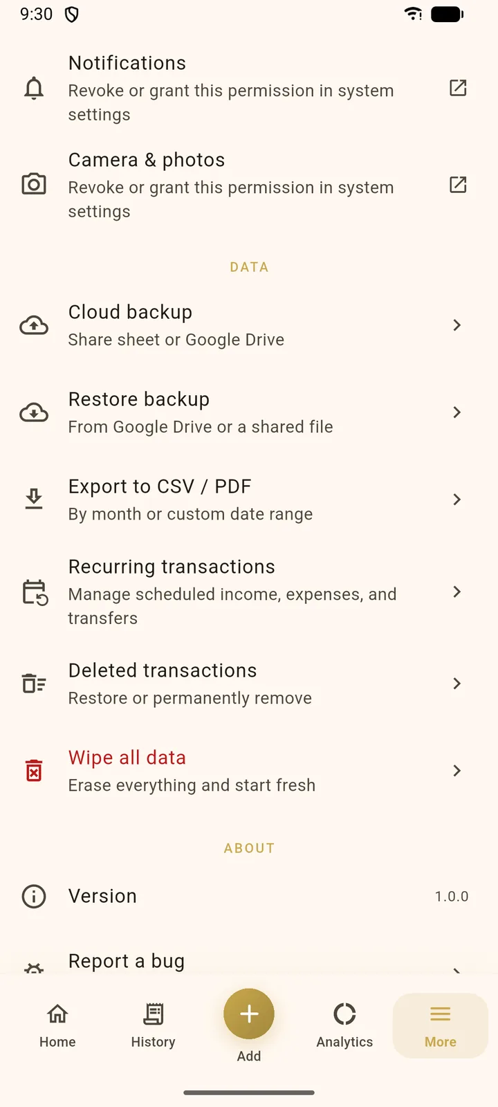 Data and backup options