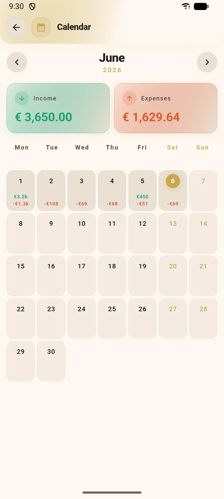 Calendar view