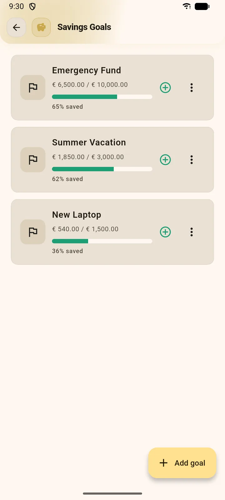 Savings goals