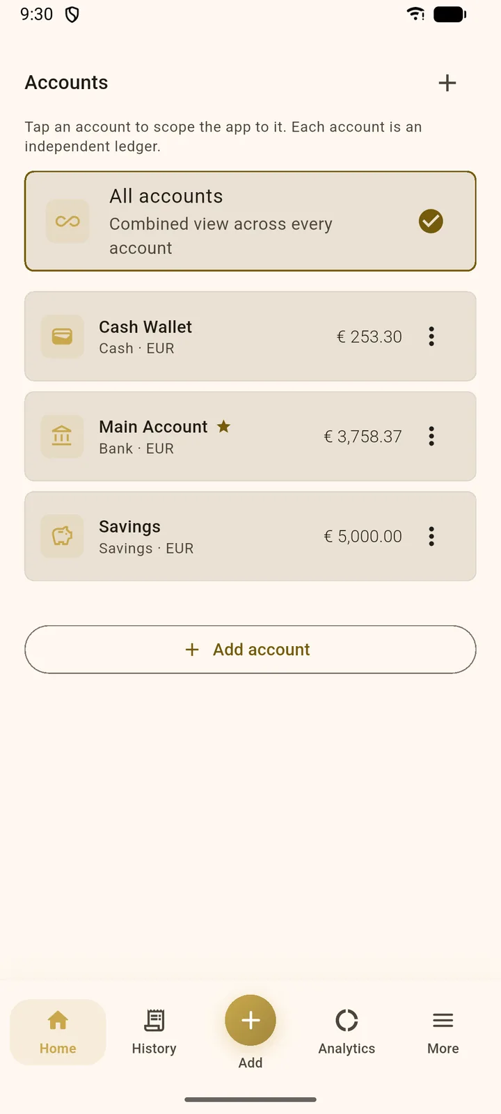 Accounts list