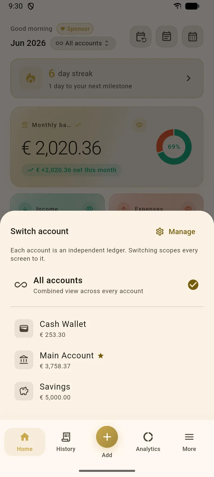 Account switcher sheet